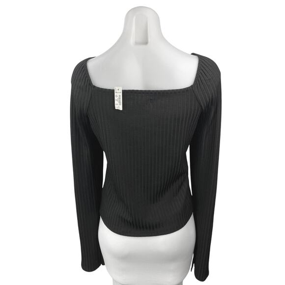 NEW Madewell Ottoman Black Ribbed Knit Square Neck Sweater Top Size XL - Picture 6 of 10